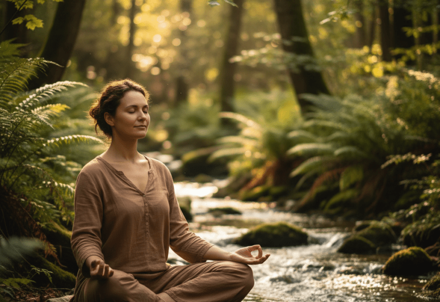 Eine meditierende Person, die den Umgang mit Schmerz durch innere Ruhe und Energiefluss symbolisiert.