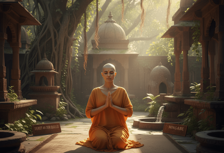 Spirituelle Person im Dienst an der Quelle, empfängt Segen und Weisheit