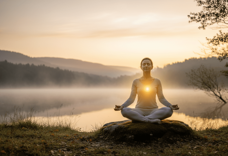 Sankalpa - Meditierende Person mit innerem Leuchten, das Sankalpa symbolisiert