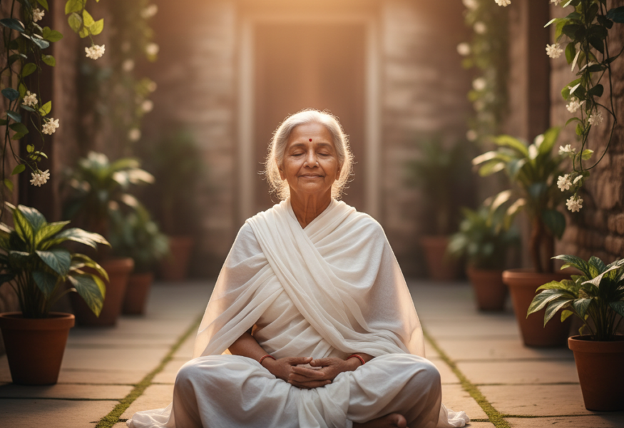 Meditierende Person in Uparati, innerer Rückzug und Freiheit