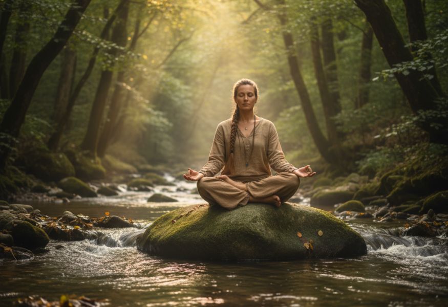 Meditierende Figur zeigt spirituellen Umgang mit Schmerz durch Titiksha