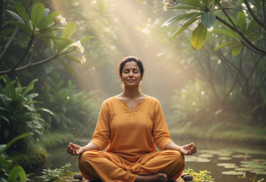 Meditierende Person, die Titiksha praktiziert