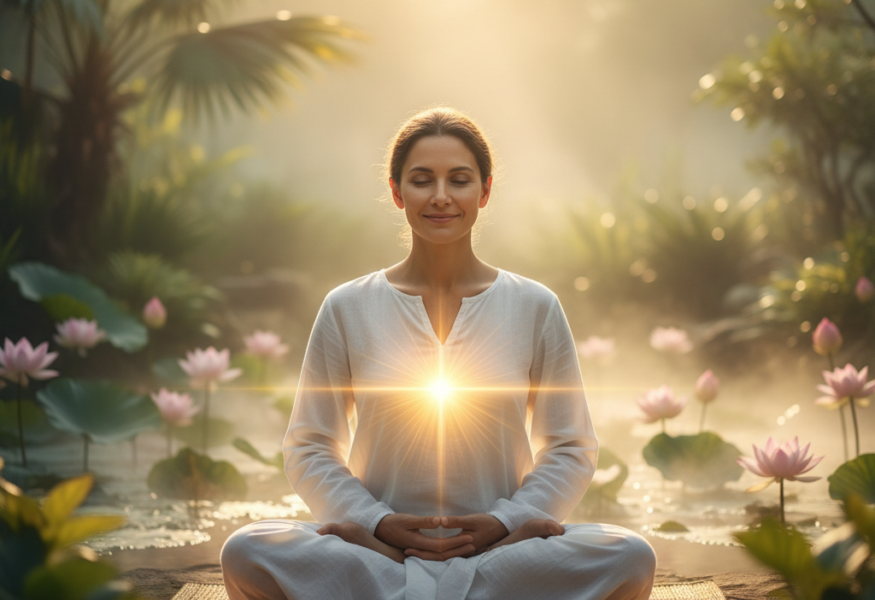 Ein spiritueller Lehrer in Meditation, der innere Kohärenz ausstrahlt