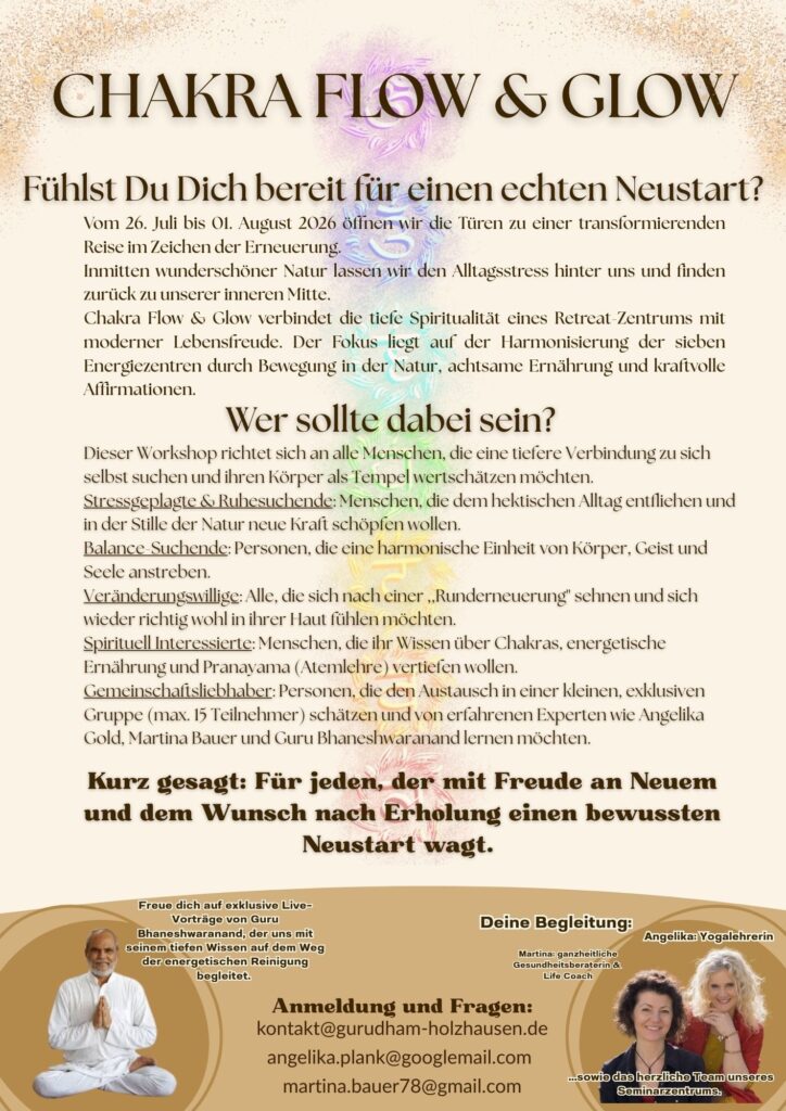 Chakra Retreat 2026 – Zielgruppe und Programmbeschreibung Chakra Flow & Glow