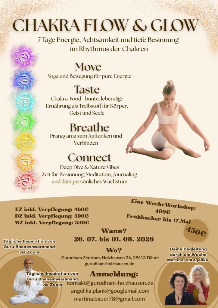 Chakra Retreat 2026 – Chakra Flow & Glow im Gurudham Zentrum Holzhausen