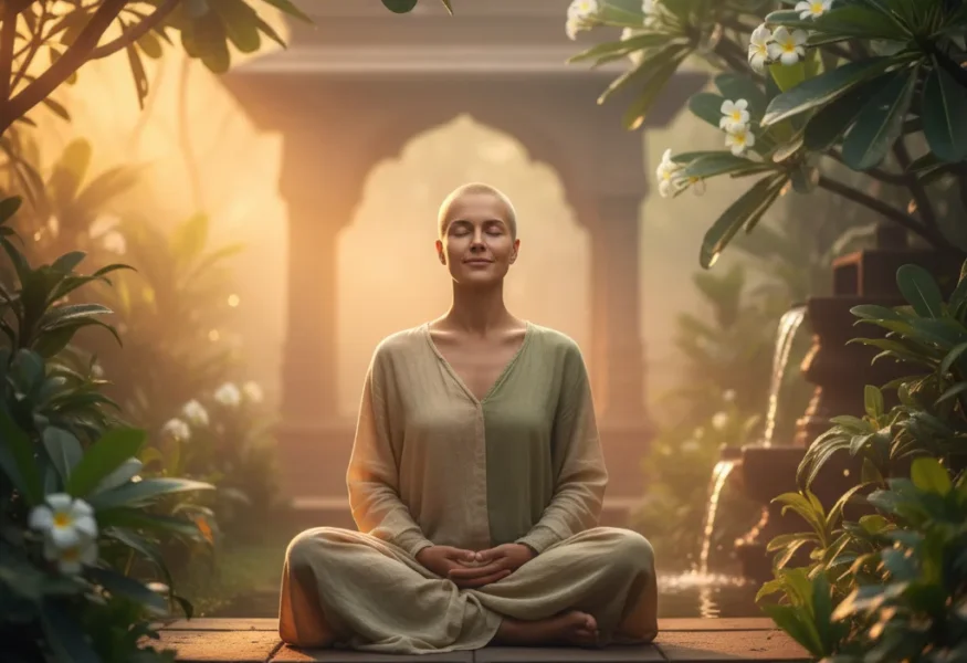 Eine Person in Meditation, die spirituelle Geduld und inneren Frieden ausstrahlt.