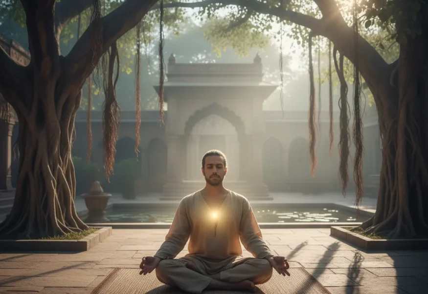 Yogi in Meditation, strahlend vor Selbstdisziplin