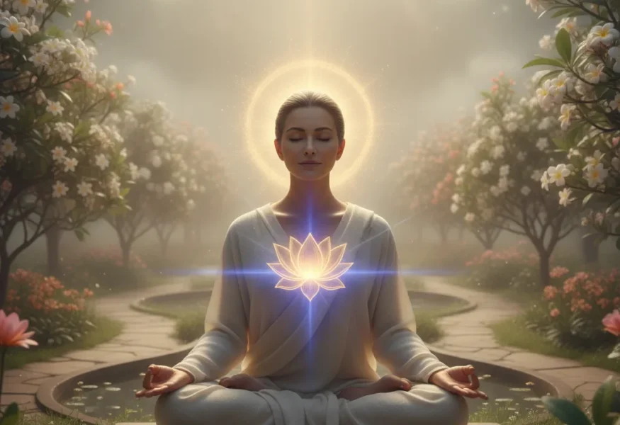 Meditierende Person während Navaratri mit Fokus auf innere Reinigung und Erleuchtung