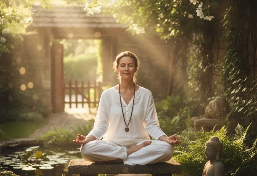 Guru Bhaneshwaranand in Meditation, symbolisch für Spirituelle Entwicklung und inneren Frieden