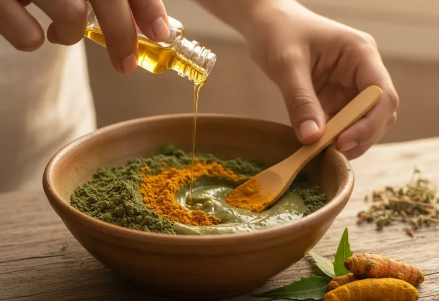 Ayurveda Haut reinigen mit Heilerde, Neem, Kurkuma und Aloe Vera