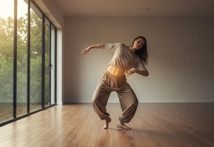 Tanzmeditation für das Sakralchakra in einem lichtdurchfluteten Raum