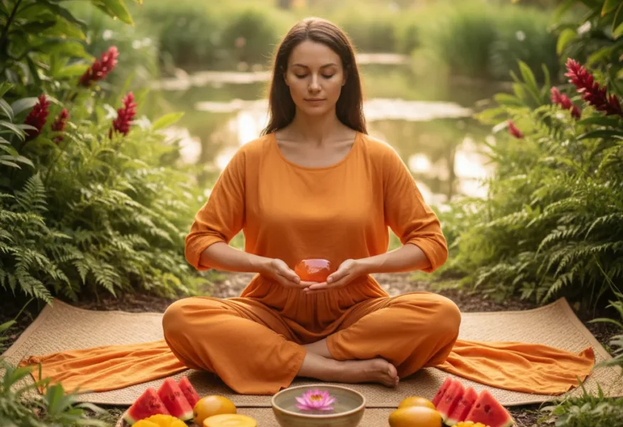 Sakralchakra stärken – Meditation am Wasser mit leuchtendem Svadhisthana