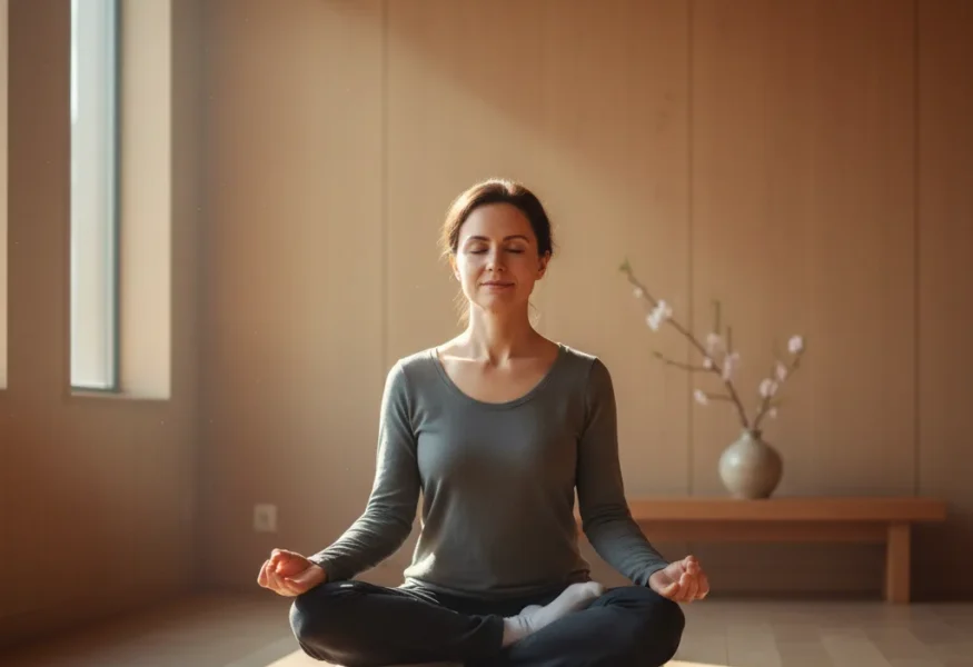 Eine Person in tiefer Meditation, die innere Ruhe und Geisteskontrolle (Sama) ausstrahlt
